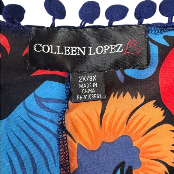 Colleen Lopez Floral Kimono 2X/3X Boho Pom Pom Trim Sheer Cover Up L3 - Picture 5 of 8